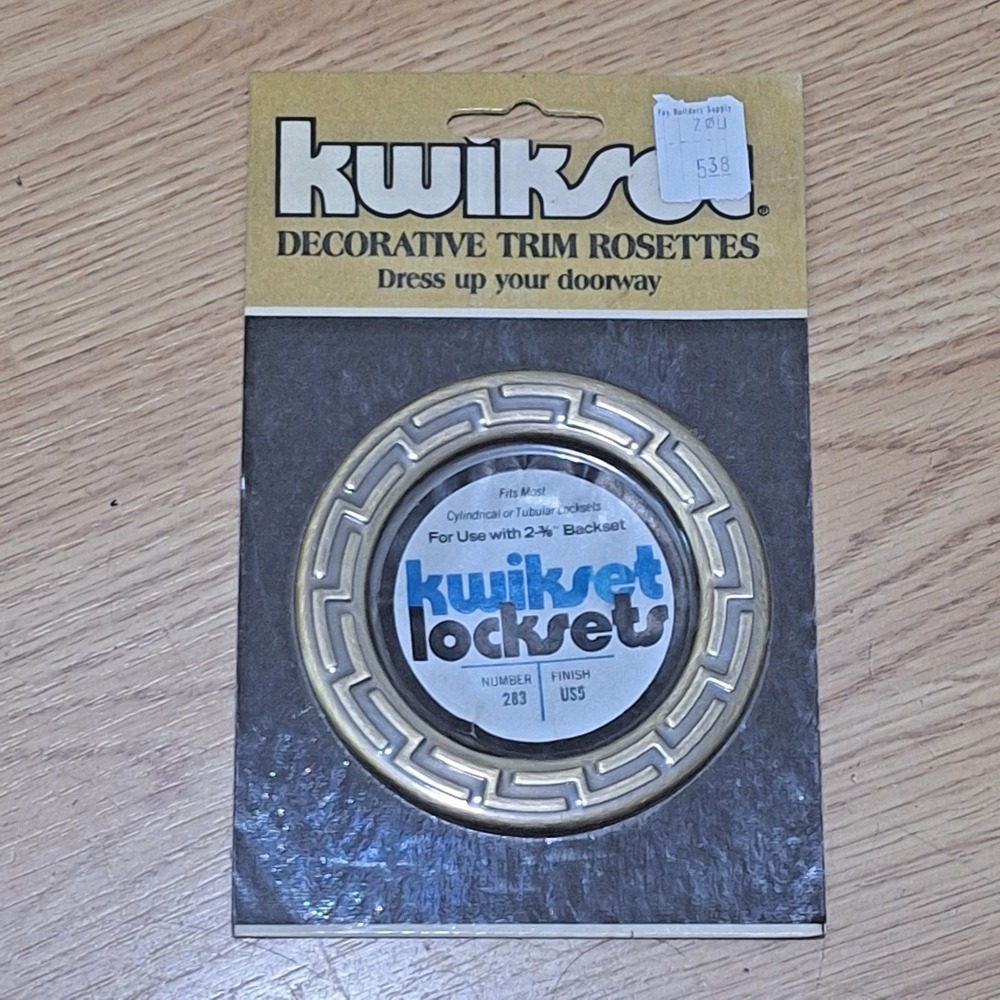 Vtg 70s 80s Kwikset Greek Key Door Lock Rosette Antique Brass Finish 283 US5